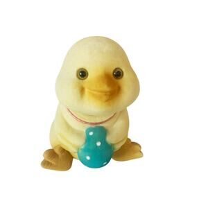 Vintage Flocked Yellow Chick Easter Egg Bobble Head Bobblehead Car Nodder Figure